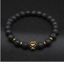 Antique Gold Plated Buddha Leo Lion head black lava bracelet - younglionsfitness